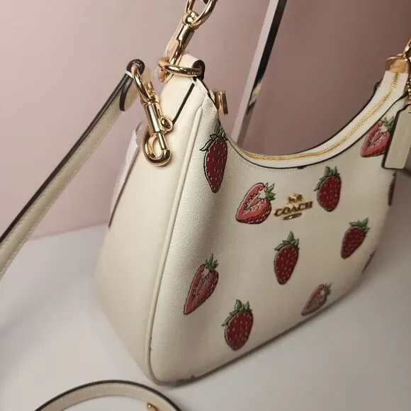 NWT Coach CAL67 Teri Hobo Bag With Strawberry Print Gold/Chalk - Picture 4 of 7